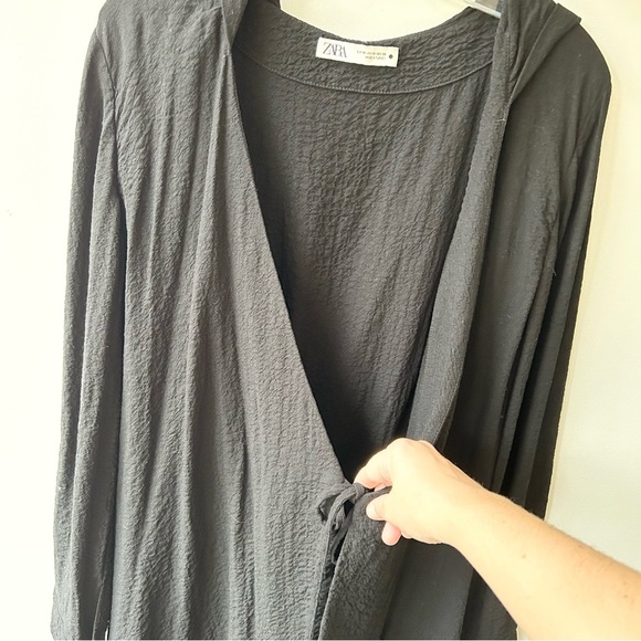 Zara black hooded tie front viscose duster - Picture 4 of 11